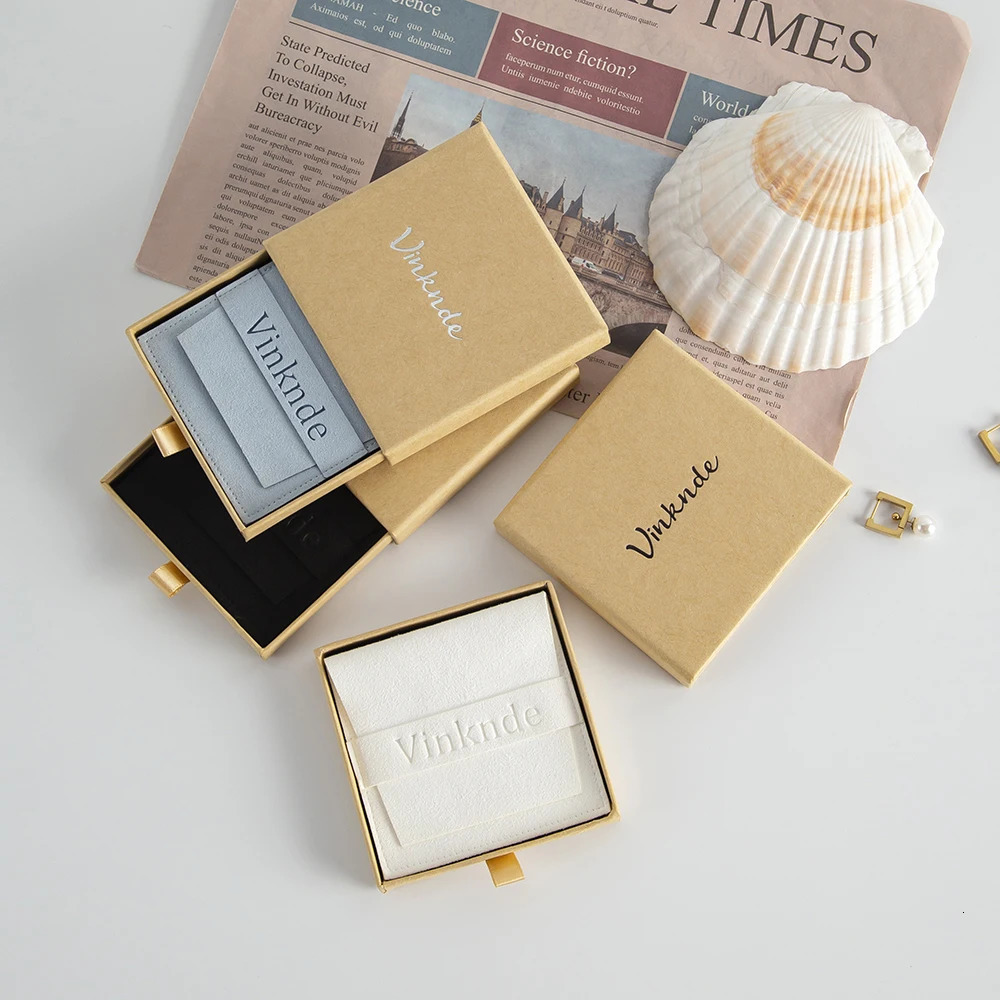 7x7x17cm Custom Kraft Jewelry Drawer Box with Microfiber Bag Pouch Personalized Small Paper Gift Packaging Christmas 240315