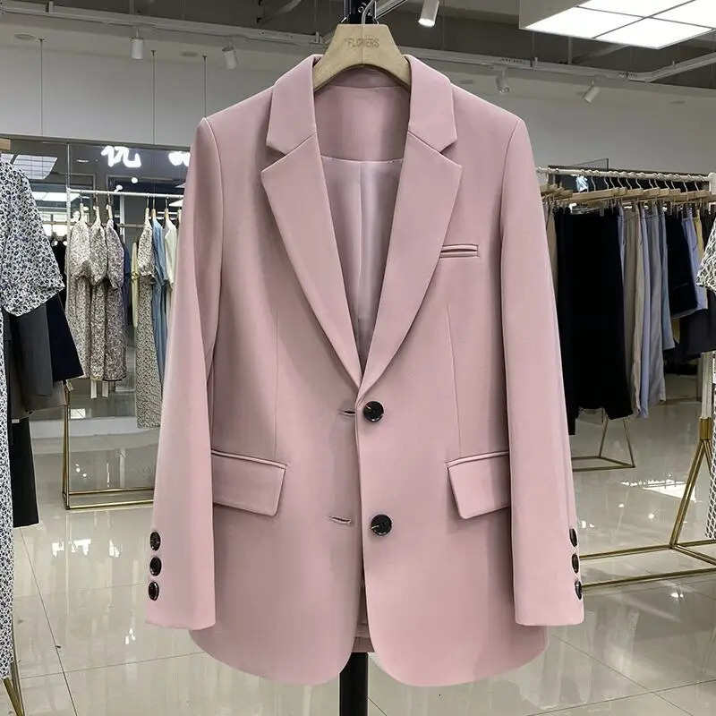 Womans Oversize Blazers Pink Small Suit Womens Coat Casual Small Loose Korean Version Small Suit Office Lady Casual Blazer Coat 240306