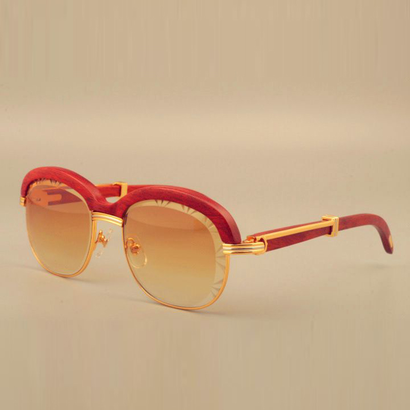 new high quality natural wooden cross-browed sunglasses wooden full frame fashion engraving lens Sunglasses 1116728 Size 60-18-135mm