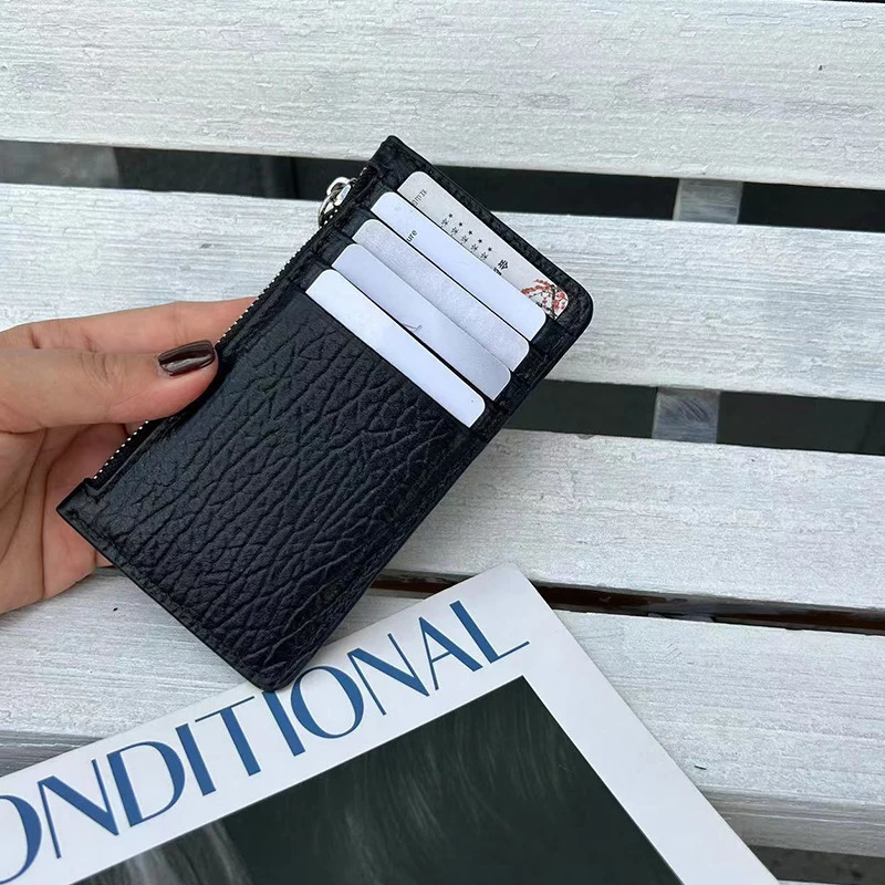 MM Top Layer Cowhide Lychee Patterned Multi Card Slot Zero Wallet For Men and Women Simple Four Corner Sewing mini Card Holder 240229