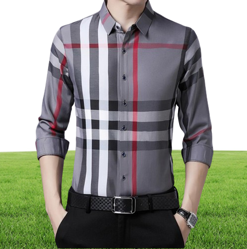 Fashion Mens Designer Spring and autumn new longsleeved shirts men youth plaid business casual loose lapel shirts Men039s Casu