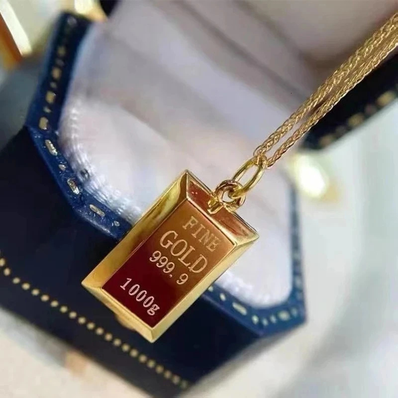 VITICEN Real 18K Gold Bricks AU750 Pendant Get Rich Necklace For Men Women Fine Gift Elegant Good Presents Classic Fashion 240311