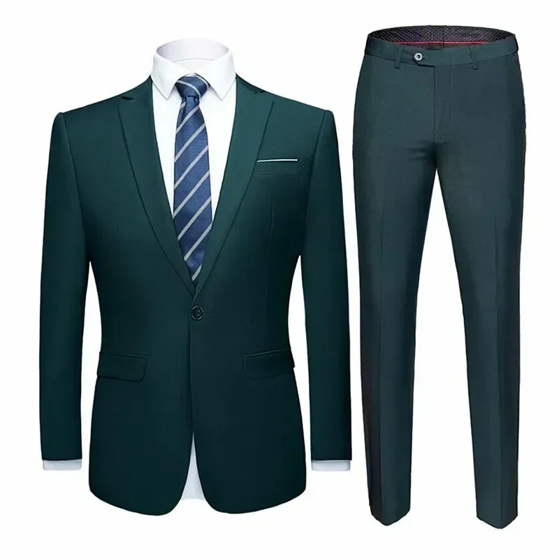 Jacket Pants 2 Pieces Set 2023 Fashion Mens Casual Boutique Business Dress Wedding Groom Suit Coat Blazers Trousers 240301