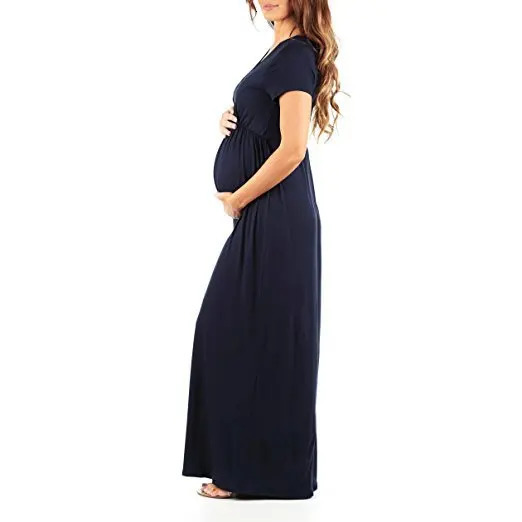 Pregnant Long Dres Casual Short Sleeve V Neck Evening Party Maxi Maternal Pregnancy Dresses 240301
