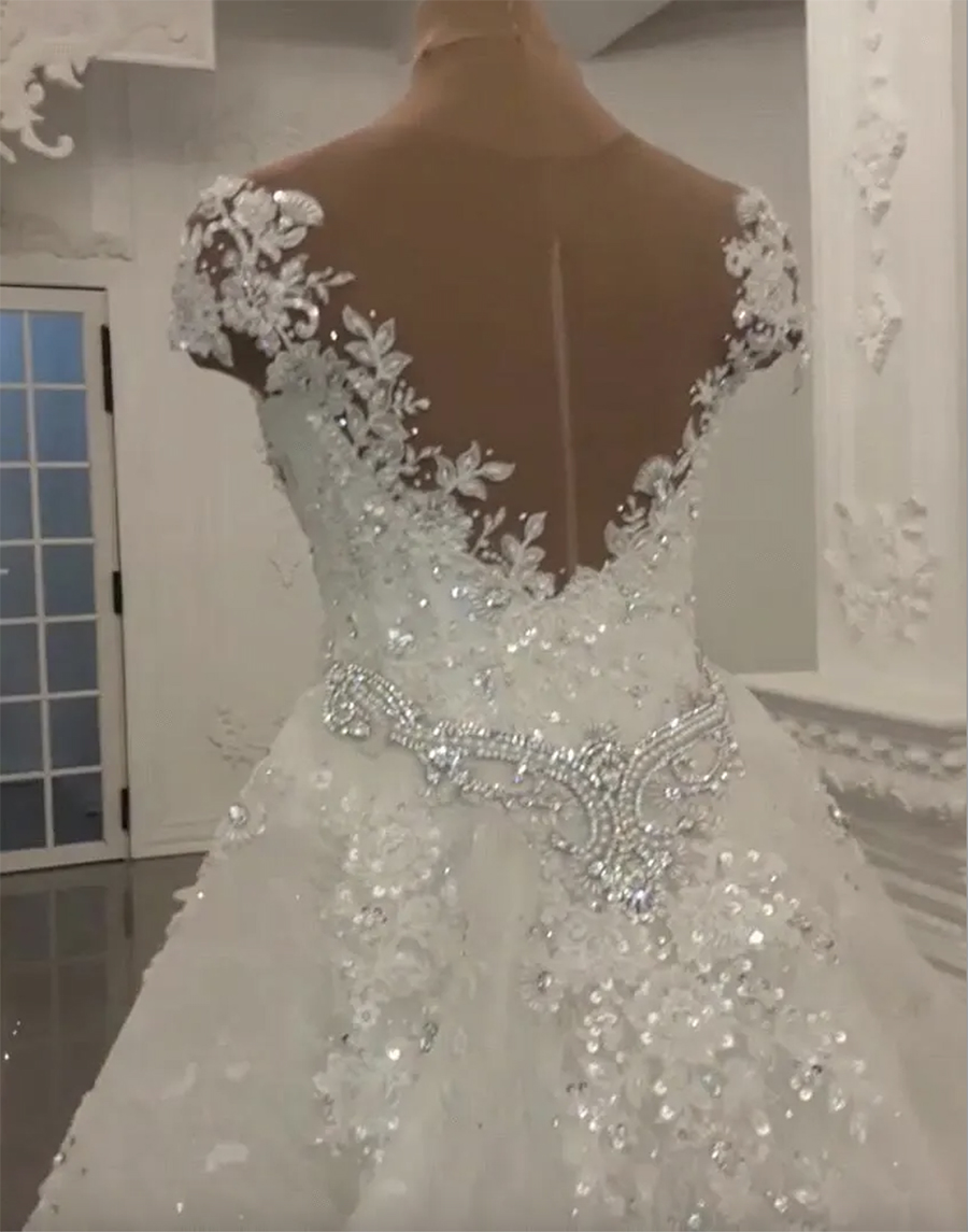 Modest Mermaid Wedding Dresses with Detachable Skirt Shining Sequins Crystals Beads Appliques Sheer Neck Backless Long Bridal Gowns 0509