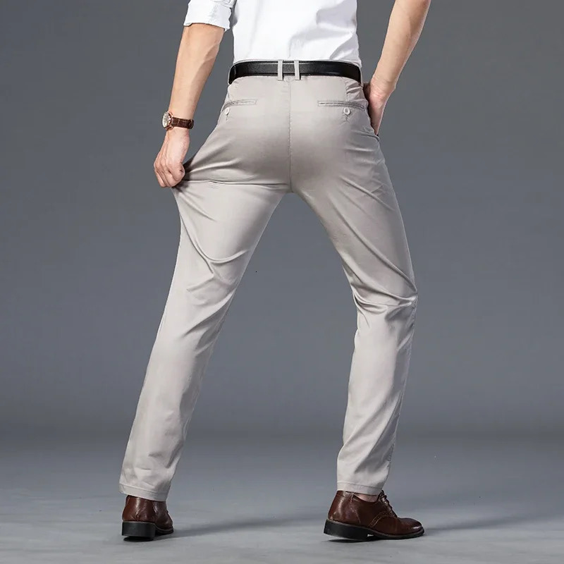 2024 Mens Spring Autumn Fashion Business Casual Long Pants Suit Pants Male Elastic Straight Formal Trousers Plus Big Size 29-42 240305
