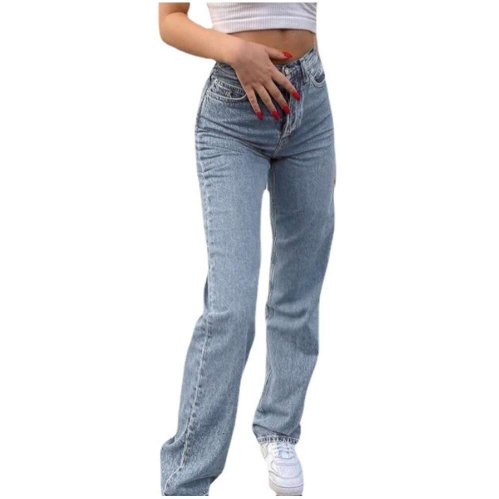 2024 Spring New High Waist Butterfly Print Straight Leg Casual Jeans Women's Street Pants