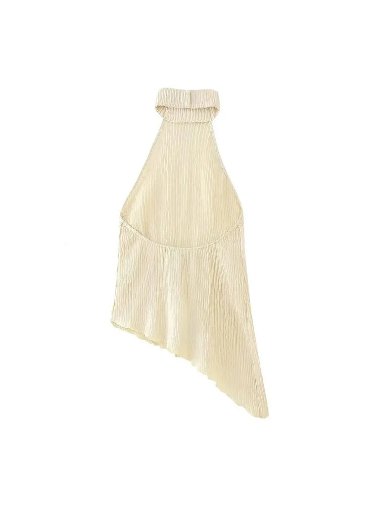 TRAF 2023 Women 2 Pieces Sets Fashion Asymmetric Halter Top Suit Casual Ruched Long Pants Set Womens Outfits 240315