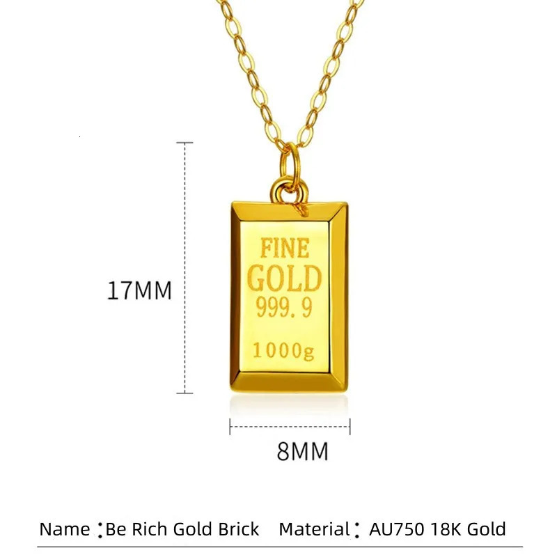 VITICEN Real 18K Gold Bricks AU750 Pendant Get Rich Necklace For Men Women Fine Gift Elegant Good Presents Classic Fashion 240311