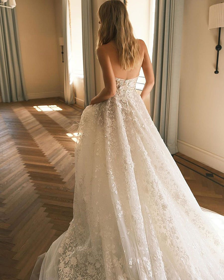 E Modern A Wedding Dresses For Woman Strapless Lace Applique Bridal Gown Sweep Train Robe De Mariee Custom Size Pplique 6660306