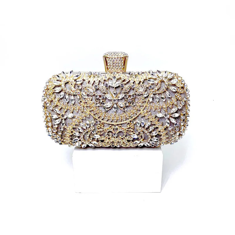 2023 Diamond Evening Clutch Bag For Women Wedding Golden Purse Chain Shoulder Small Party Handbag With Metal Handle 240301