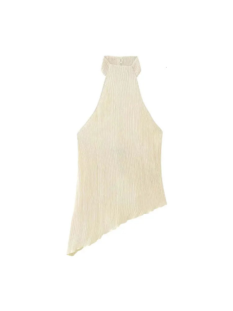 TRAF 2023 Women 2 Pieces Sets Fashion Asymmetric Halter Top Suit Casual Ruched Long Pants Set Womens Outfits 240315