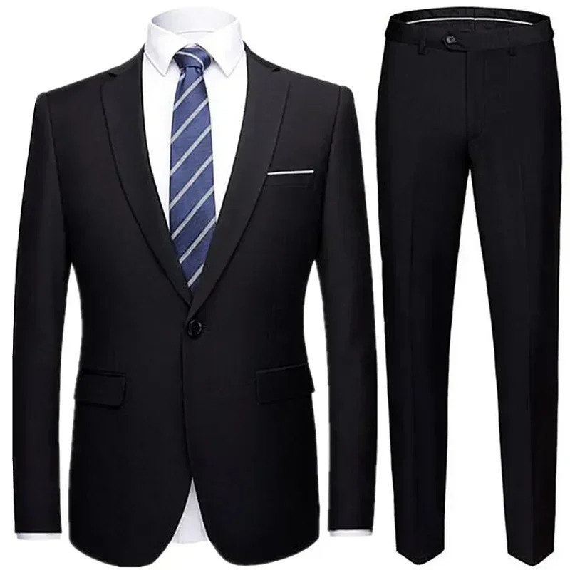 Jacket Pants 2 Pieces Set 2023 Fashion Mens Casual Boutique Business Dress Wedding Groom Suit Coat Blazers Trousers 240301
