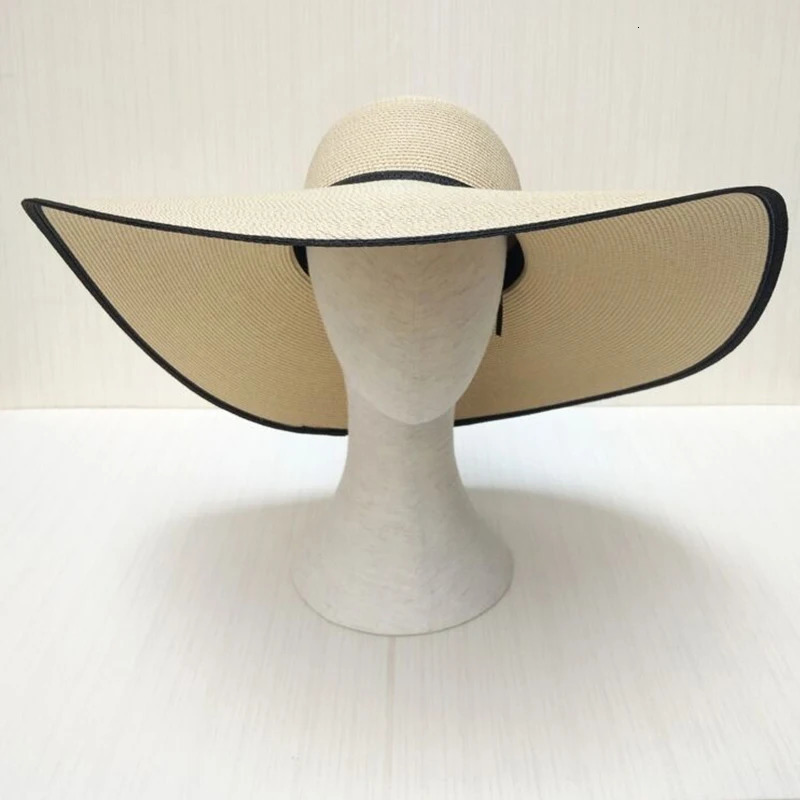 Summer Ladies Stitching Large Edge 18cm Holiday Beach Hat Sun Hats Handwoven Straw Supports Folding Wholesale 240309