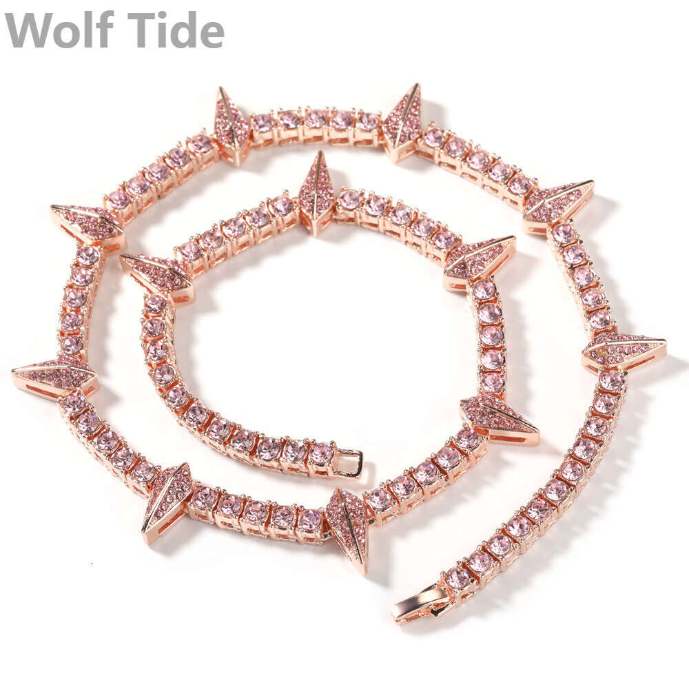 Hip Hop Ins Style New Black Rhinestone Tennis Chain Necklace For Men And Women Spike Charm Purple Green Pink Gemstone Choker Necklaces Bling Jewelry R