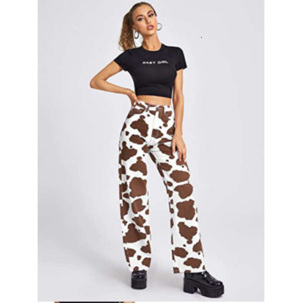 2024 New Instagram Style Personalized Print Loose Straight Leg Jeans Women's Fashion High Waist Casual Pants