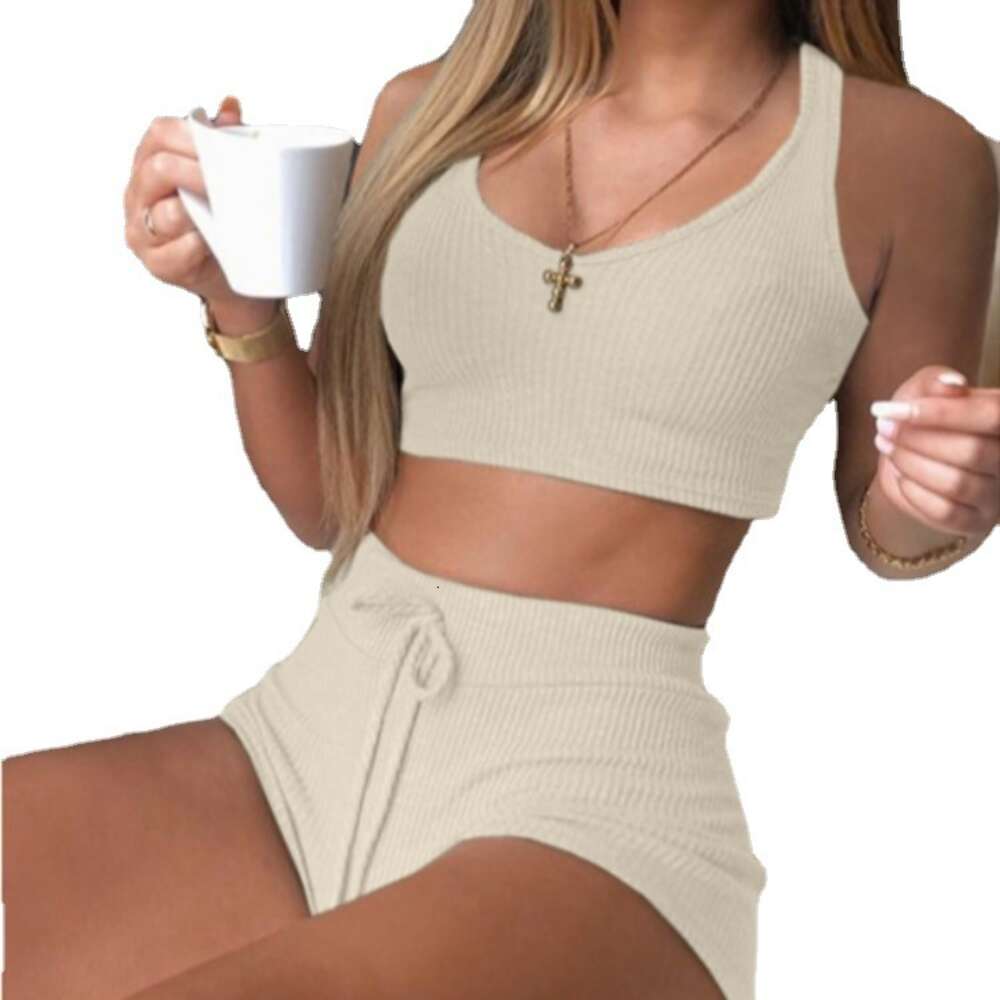 2024 Sports Tank Top Split High Waist Flat Angle Bikini Swimwear Solid Color Knit Set 3605