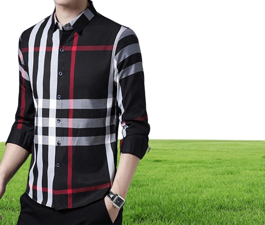 Fashion Mens Designer Spring and autumn new longsleeved shirts men youth plaid business casual loose lapel shirts Men039s Casu