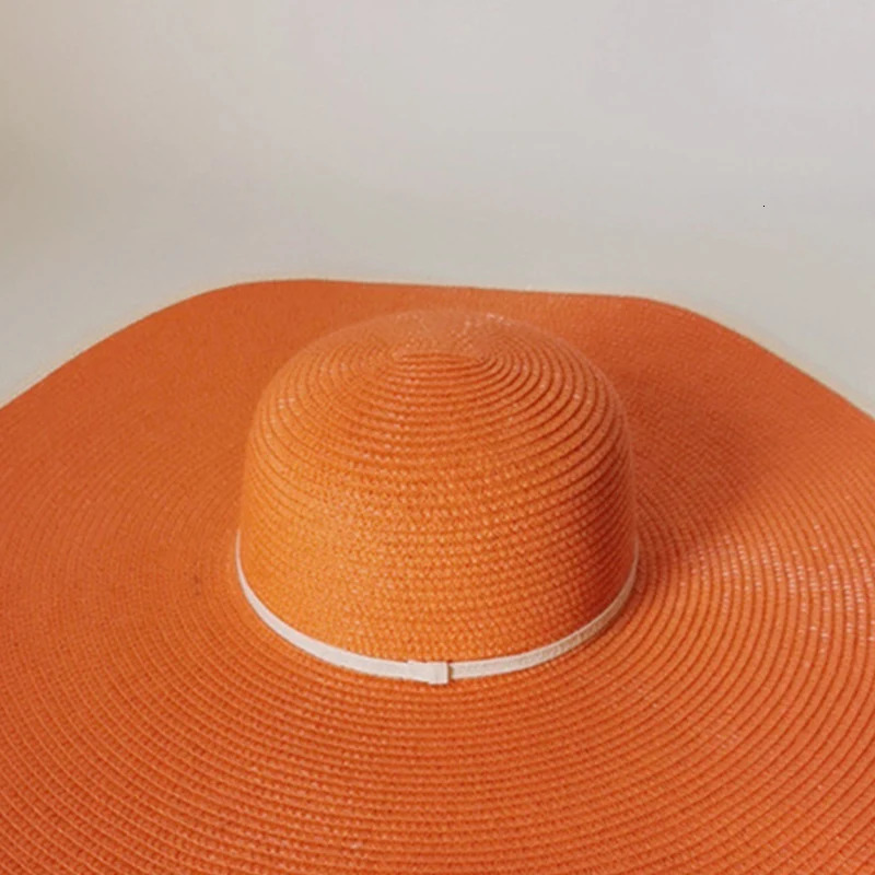 Summer Ladies Stitching Large Edge 18cm Holiday Beach Hat Sun Hats Handwoven Straw Supports Folding Wholesale 240309