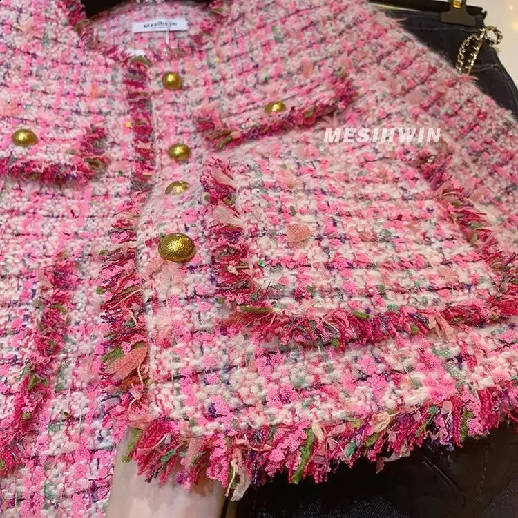 Autumn Winter Women French Casual Single Breasted Coats Female Oneck Tweed Jackets Ladies Loose Warm Overcoats R664 240307