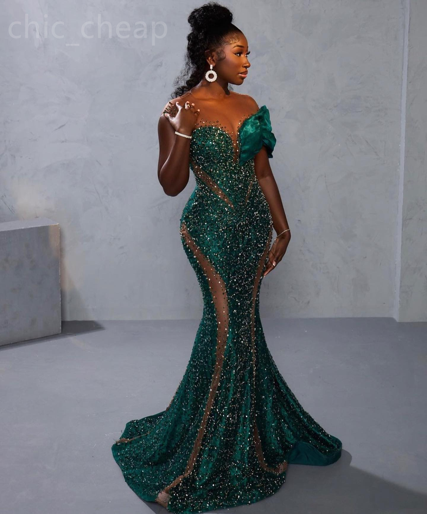 2024 Aso Ebi Dark Green Mermaid Prom Dress Beaded Sequined Lace Evening Formal Party Second Reception 50th Birthday Engagement Gowns Dresses Robe De S