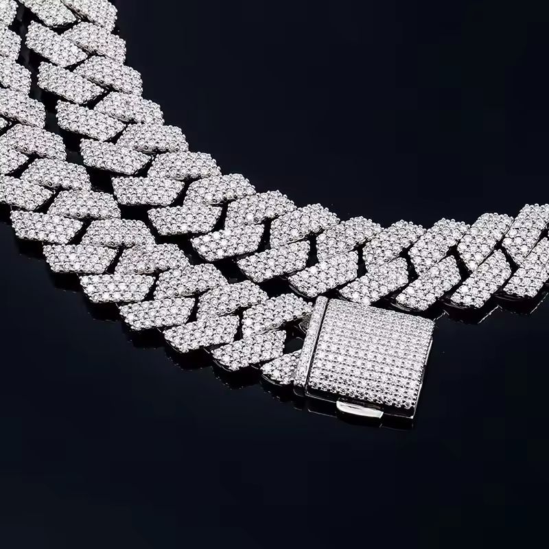 Miami Cuban Link Chain Necklace Designer For Men 3 Row Bling Moissanite Diamond 20Mm Wide Choker Iced Out Chains Necklaces Prong Gold Plate Hip Hop Je