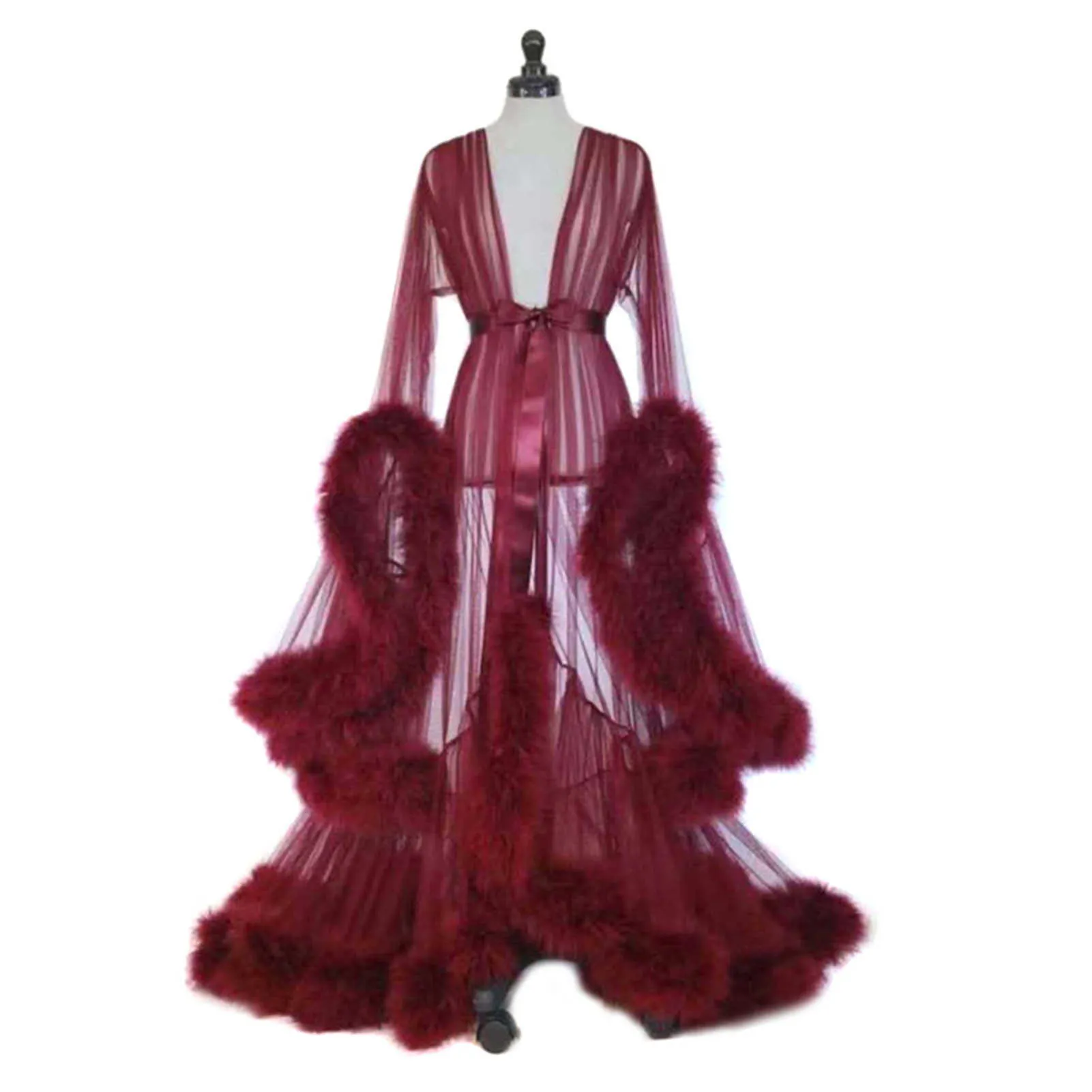 Solid Color Maternity Robes Women Long Dress Tulle Bathrobe Dresses Birthday Party Bridal Fluffy Sleepwear