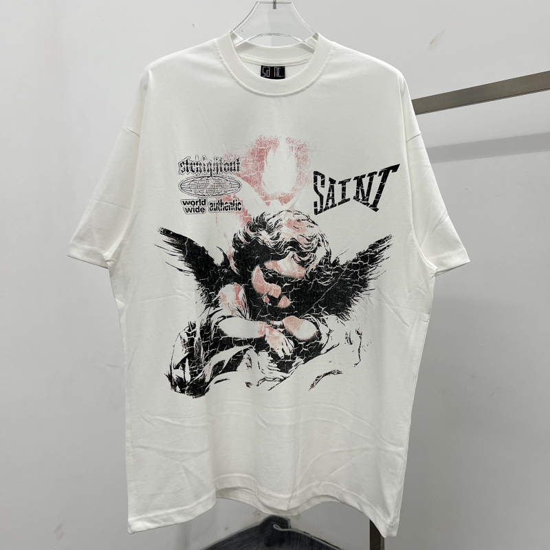 Vintage Grey White Tee Men Women T-shirt Hip Hop Tops Short Sleeve Tshirts