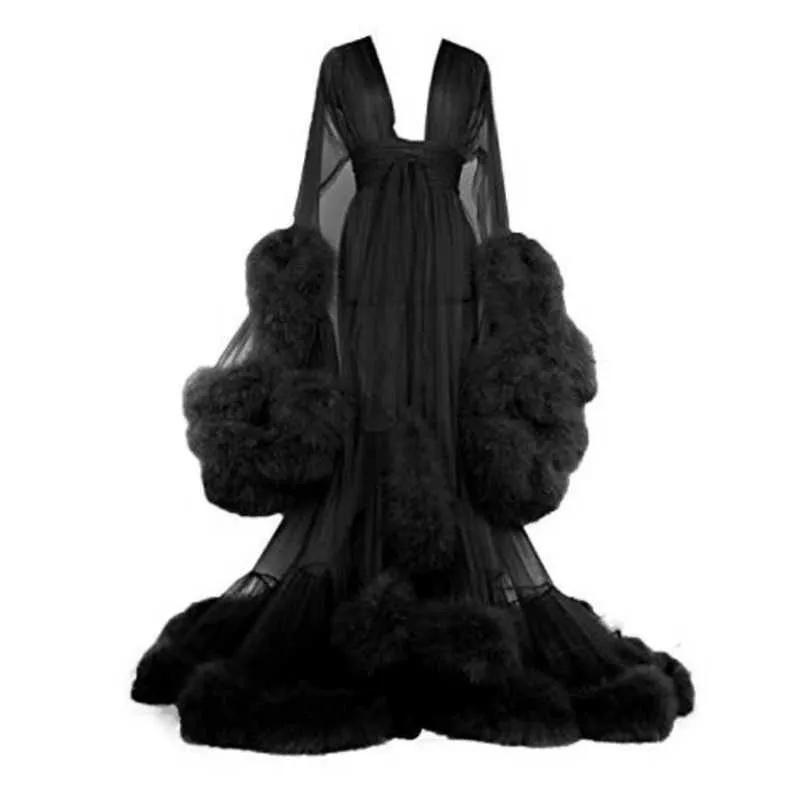 Solid Color Maternity Robes Women Long Dress Tulle Bathrobe Dresses Birthday Party Bridal Fluffy Sleepwear