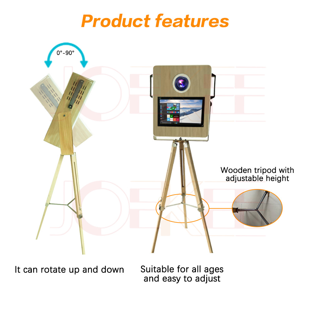 Portable Wooden Photo Booth 15.6 inch Touch Screen DSLR Camera Photo Booth Selfie Machine for Weddings Parties Events With Flight Case