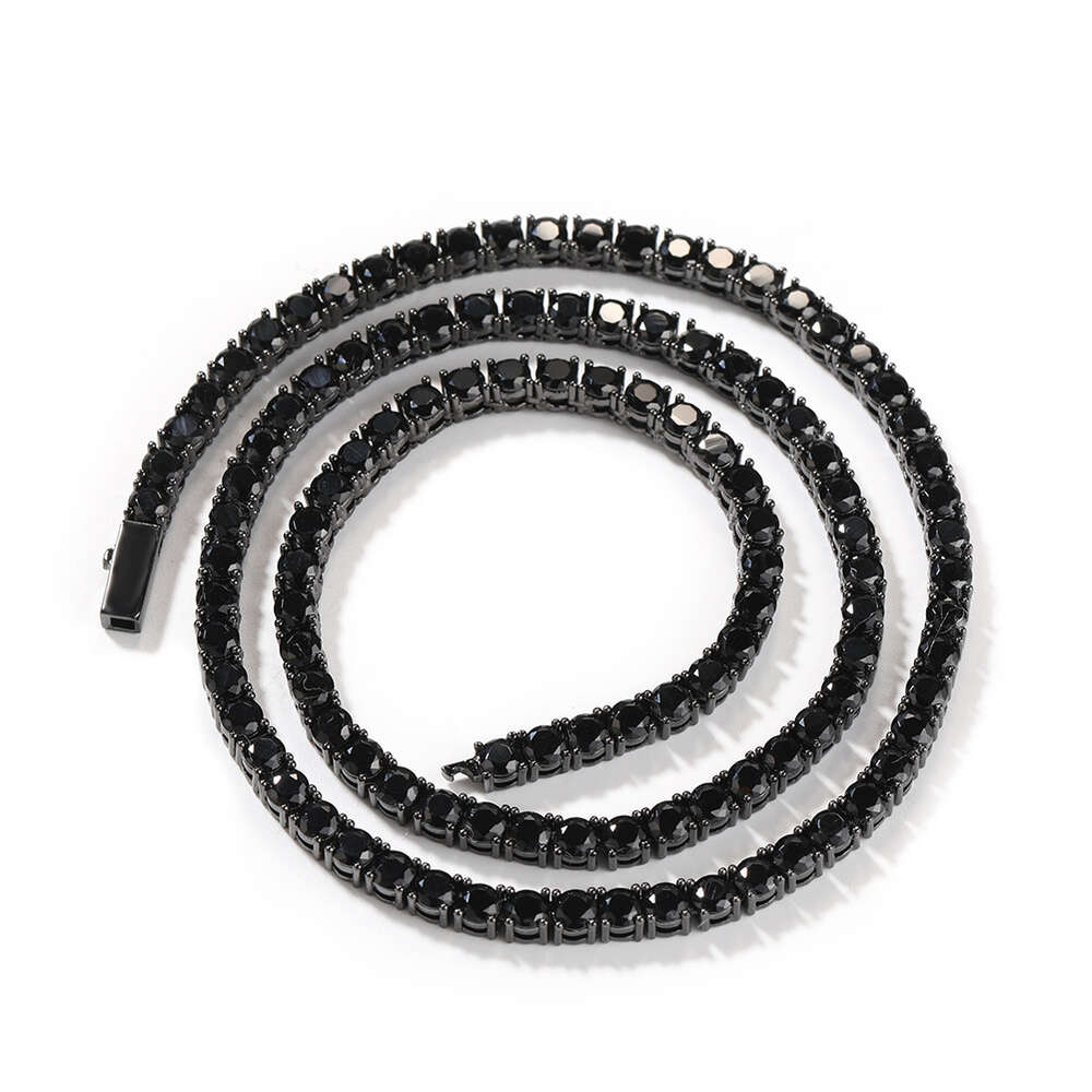 4mm Hip Hop Mens Black Tennis Ball Link Chain Necklace Choker With Spring Buckle 14k Gold Set Cubic Zirconia Diamond Simple Personalized Outfit Chains