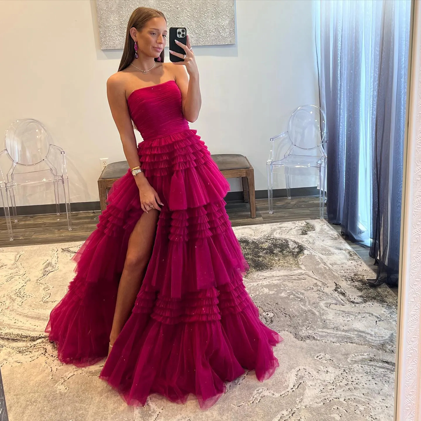 Sexy Side Split Long Fuia Prom Dresses Strapless or Length A e Tiered Pageant Birthday Party Dress For Women Black Girls Evening Gown Special Ocn Wear