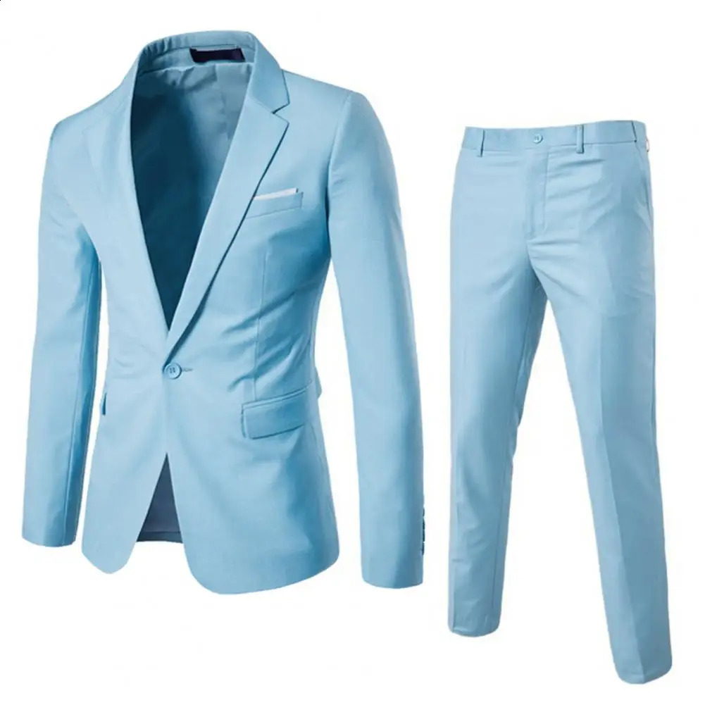 Groom Wedding Pants Set Slim Fit Suit Outfit Stylish Mens Business Lapel Single Button Coat with for A 240301