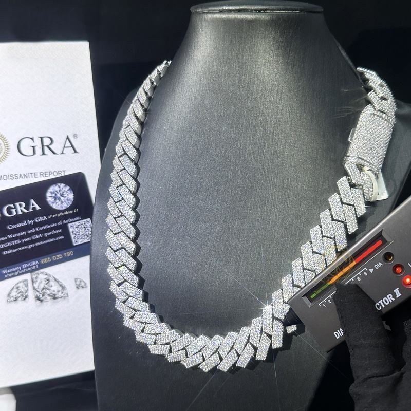 Miami Cuban Link Chain Necklace Designer For Men 3 Row Bling Moissanite Diamond 20Mm Wide Choker Iced Out Chains Necklaces Prong Gold Plate Hip Hop Je