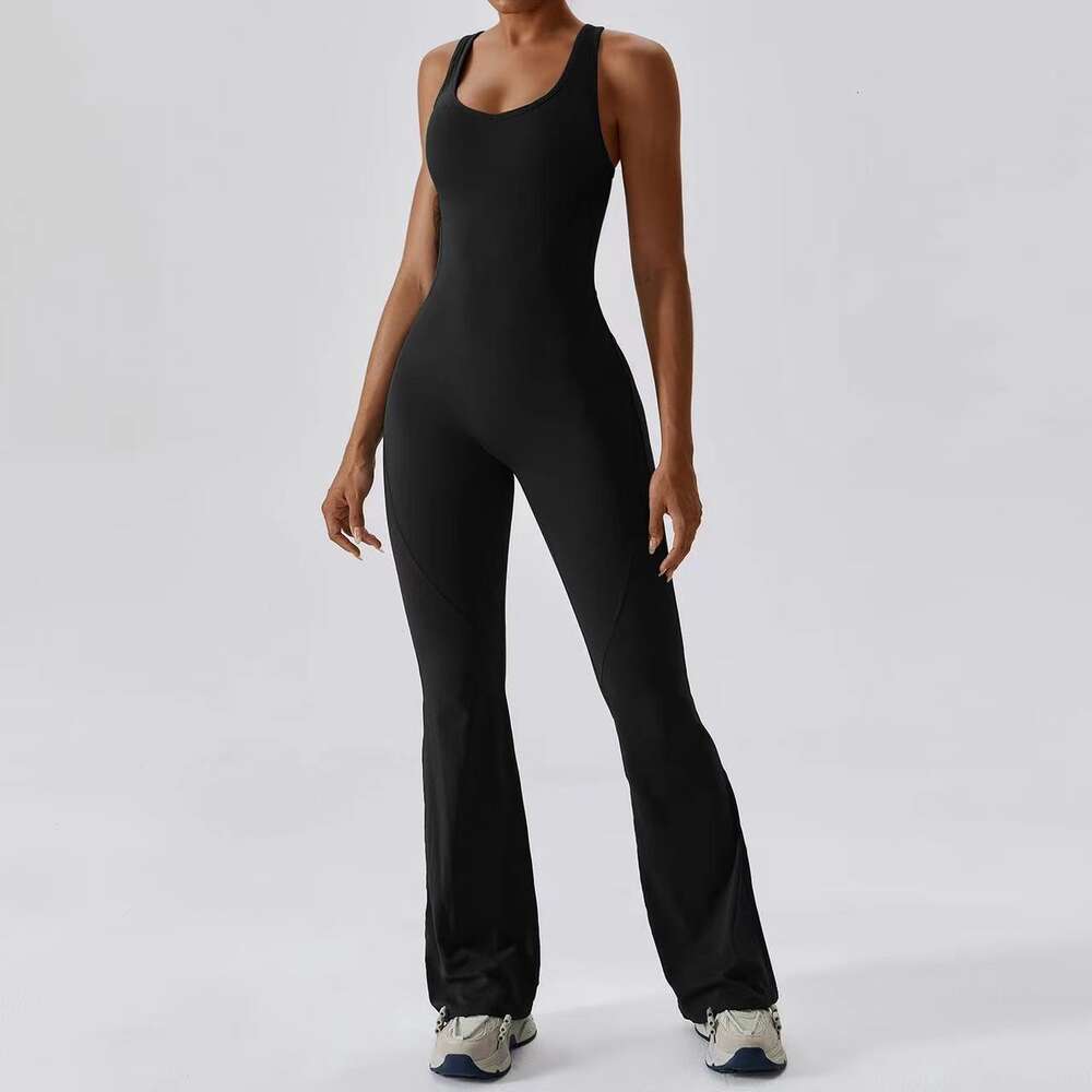 Women's one-piece yoga set sleeveless close fitting dance jumpsuit long pants quick drying and breathable bell bottoms