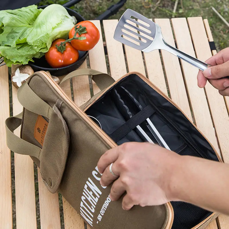 Outdoor Camping Kitchenware 8Piece Set Comes with A Full of Thickened Cookware Storage Kit Cutlery Supplies Tools 240306