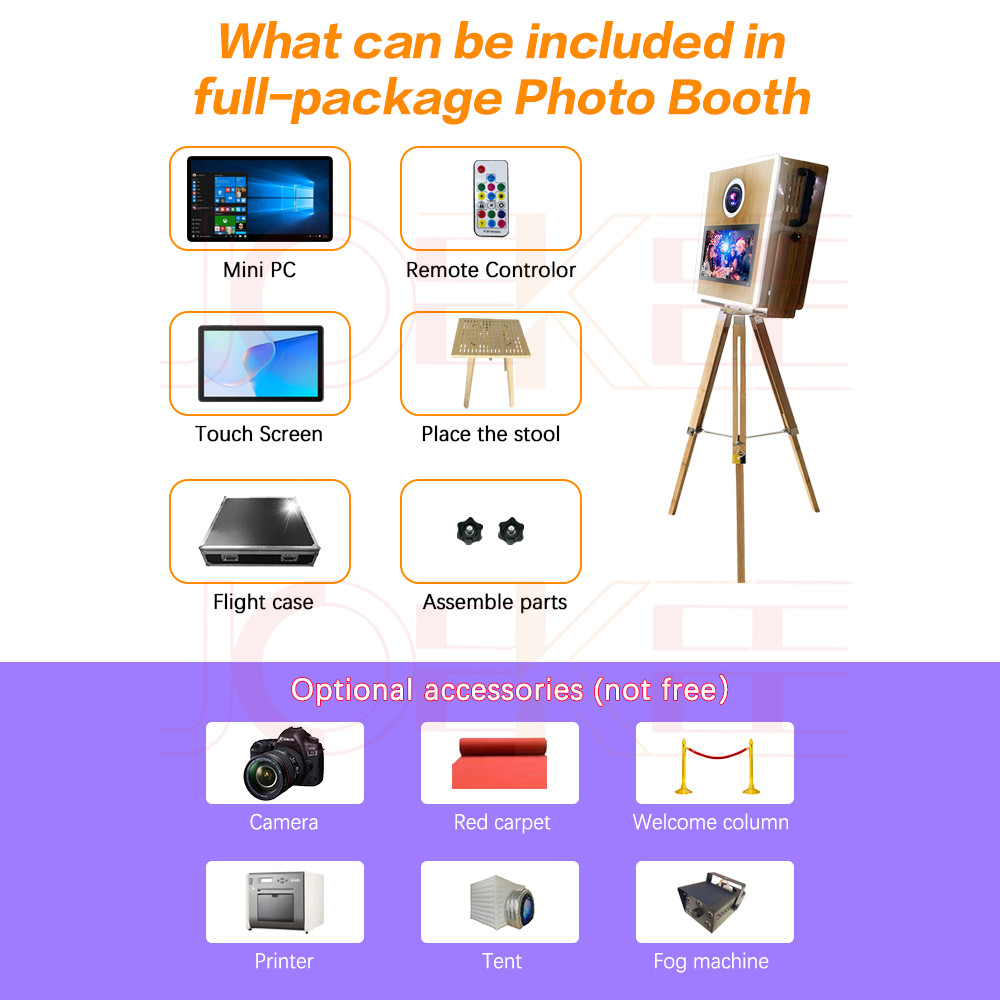 Portable Wooden Photo Booth 15.6 inch Touch Screen DSLR Camera Photo Booth Selfie Machine for Weddings Parties Events With Flight Case