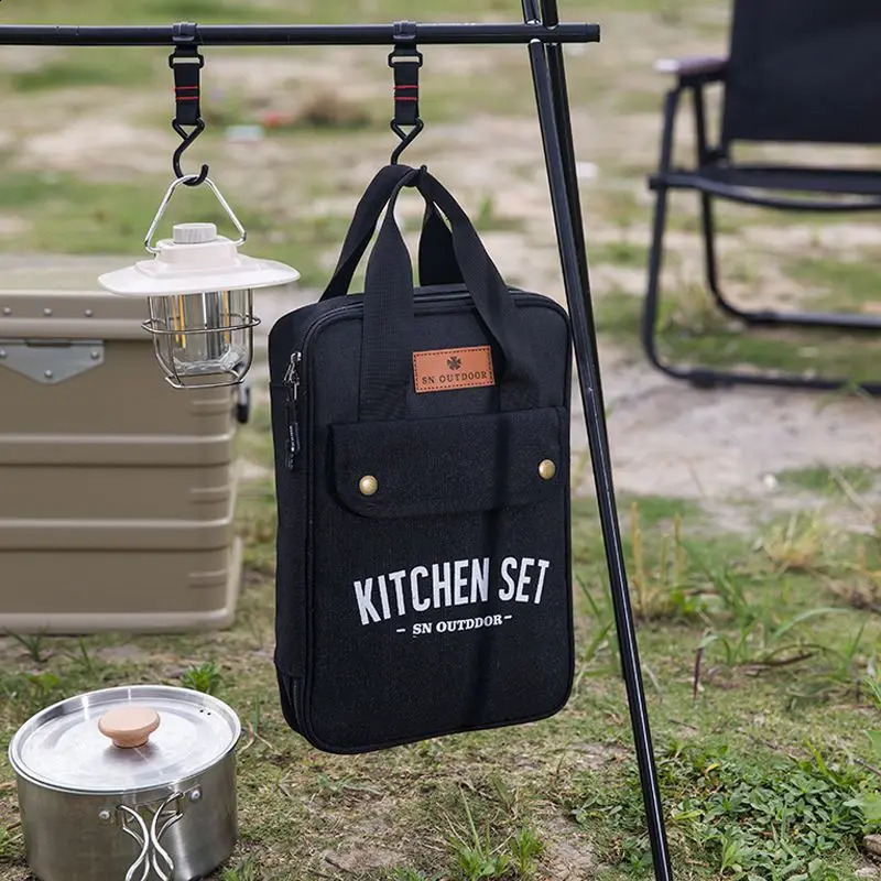 Outdoor Camping Kitchenware 8Piece Set Comes with A Full of Thickened Cookware Storage Kit Cutlery Supplies Tools 240306