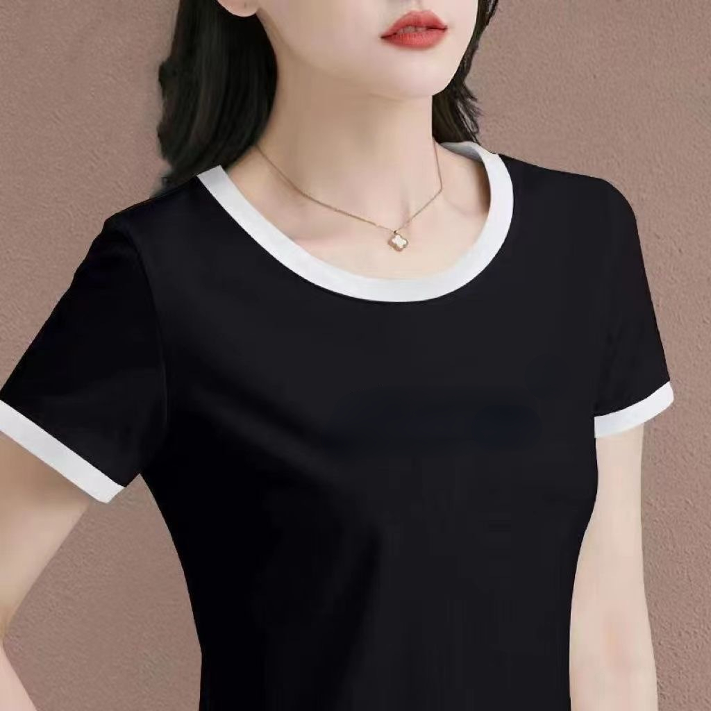 Polo women's 2026summer new round neck short sleeve foreign style versatile plus size women's T-shirt casual sports base top