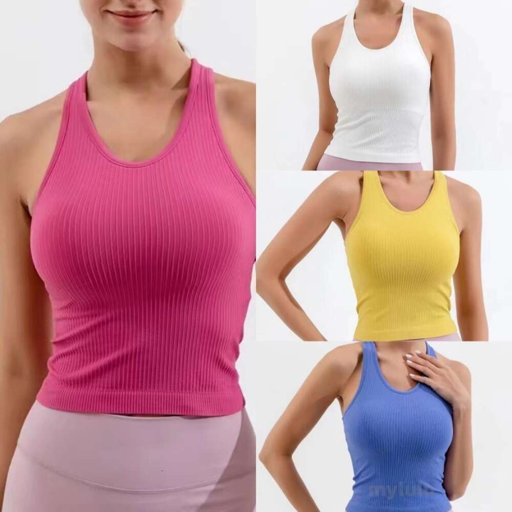 Yoga Tank Top Fitness Sleeveless Ebb Tank Top Double Layer High Elastic Moisture Wicking Running Sweatshirt Built In Bra