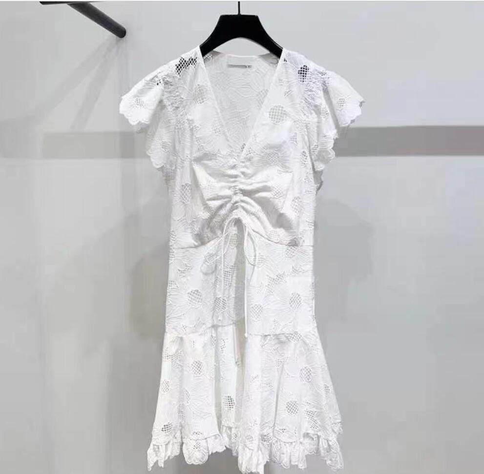 French dress 24 new sand/ro first love white lace temperament V-neck tie up slim fit waist slimming dress