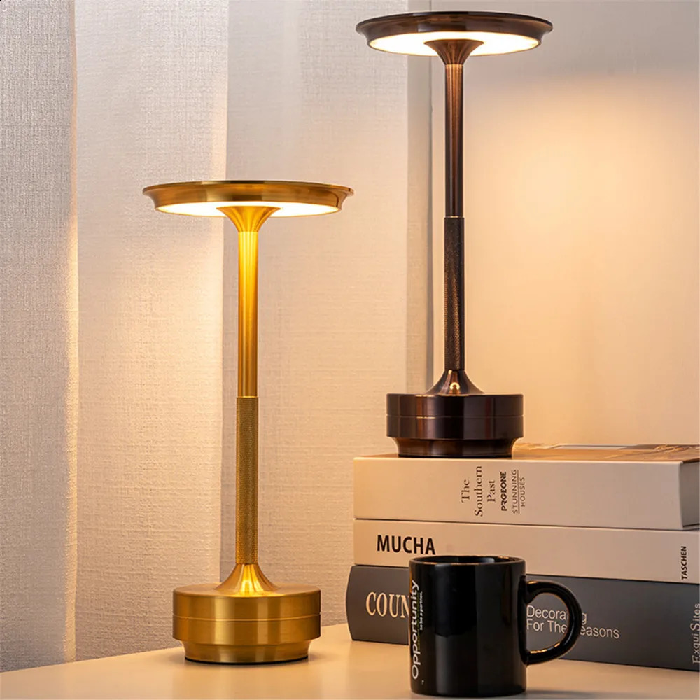 LED Aluminum Alloy Waterproof Rechargeable Desk Lamp Touch Dimming Metal Table Lamps For Bar Living Room Reading Camping Lights 240304