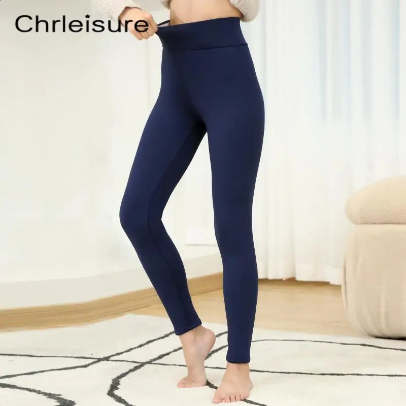 CHRLEISURE Winter Warm Pant High Waist Fleece Thick Velvet Trousers Elastic Casual Cold Resistant Lamb Wool Women Pants 240314
