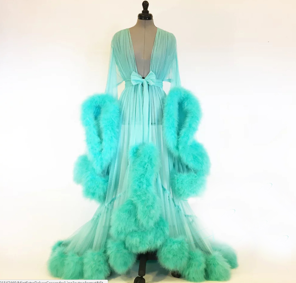 Solid Color Maternity Robes Women Long Dress Tulle Bathrobe Dresses Birthday Party Bridal Fluffy Sleepwear