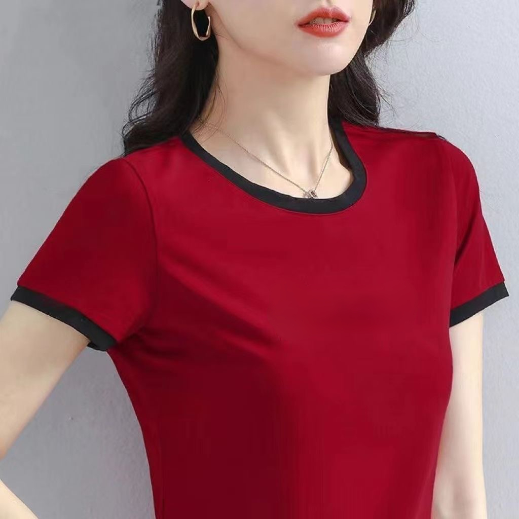 Polo women's 2026summer new round neck short sleeve foreign style versatile plus size women's T-shirt casual sports base top