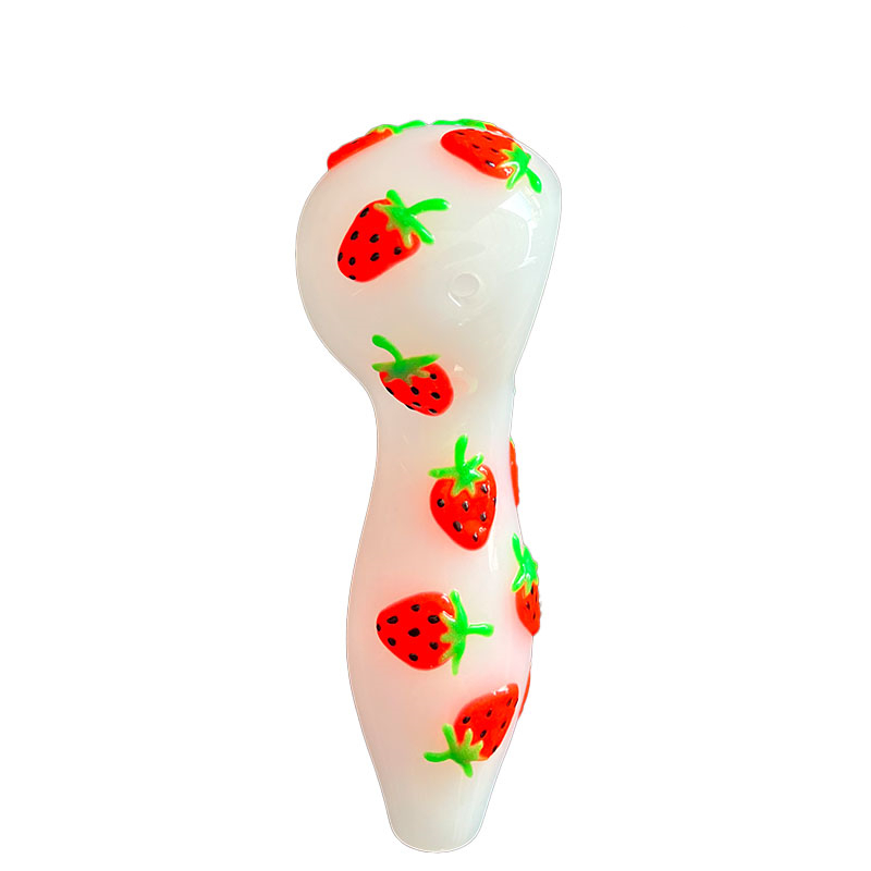 1pc,4in Colorful Hand Drawn Glass Water Pipe,Cute Strawberry Pattern With Glow In Dark,White Jade Pipe,Borosilicate Glass Bong,Glass Hookah,Smoking Ac