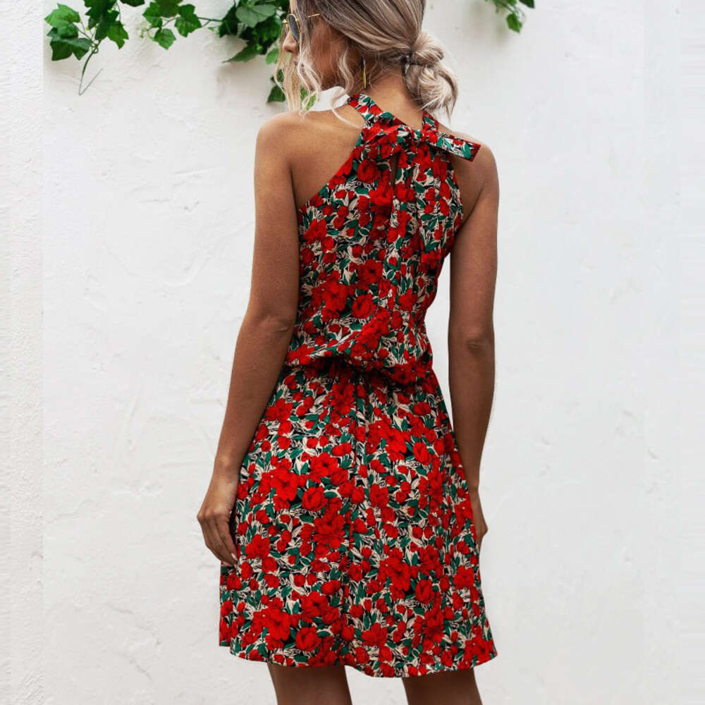 Wind Off Shoulder Sexy Hanging Neck Floral Cotton Printed Dress