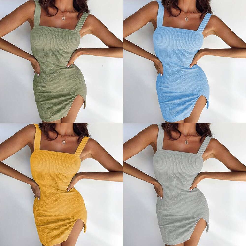 2024 New Solid Color Slim Fit Sexy Short Skirt Women's Snake Pattern Split Tank Top Dress