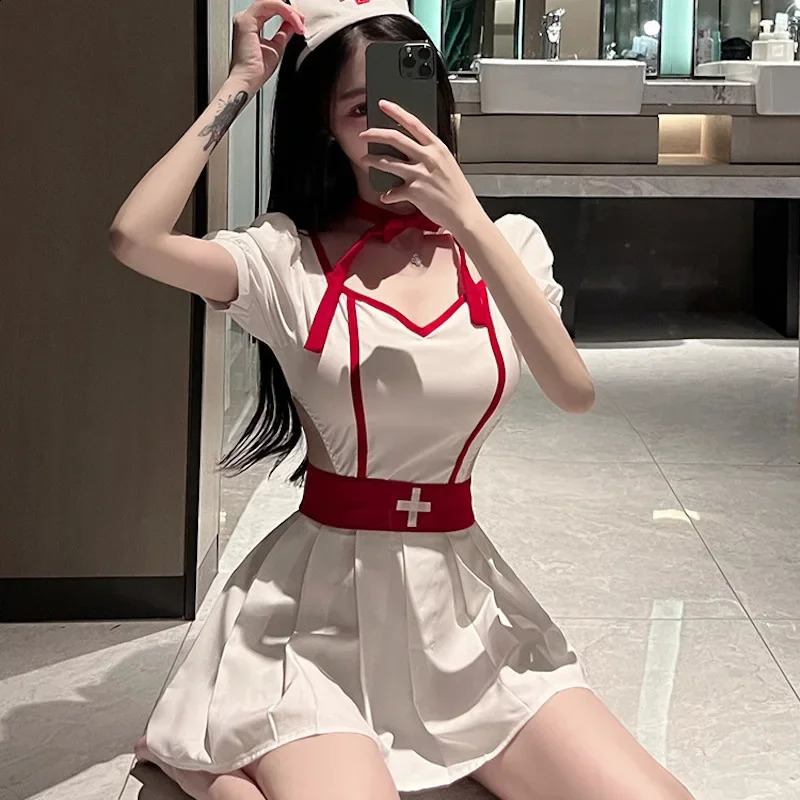 Sexy Nurse Uniform Open Crotch Cosplay Nurses Lingerie Porn Sleepwear Bodysuit Erotic Clothes Doctor Skirt Sex 240311