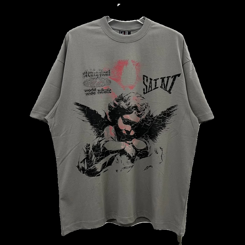 Vintage Grey White Tee Men Women T-shirt Hip Hop Tops Short Sleeve Tshirts